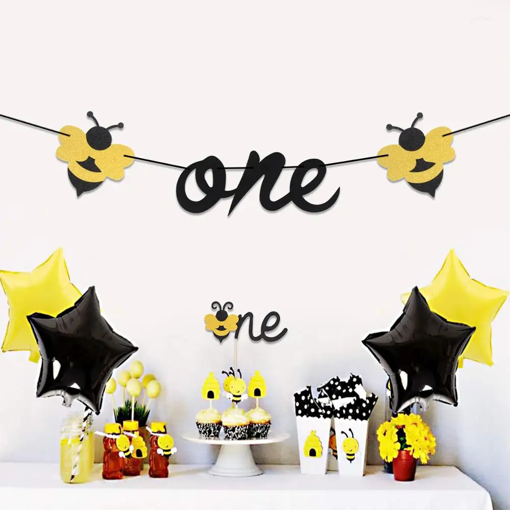 Huiran желтый пчелиный баннер первый день рождения рогатки для мальчиков и девочек