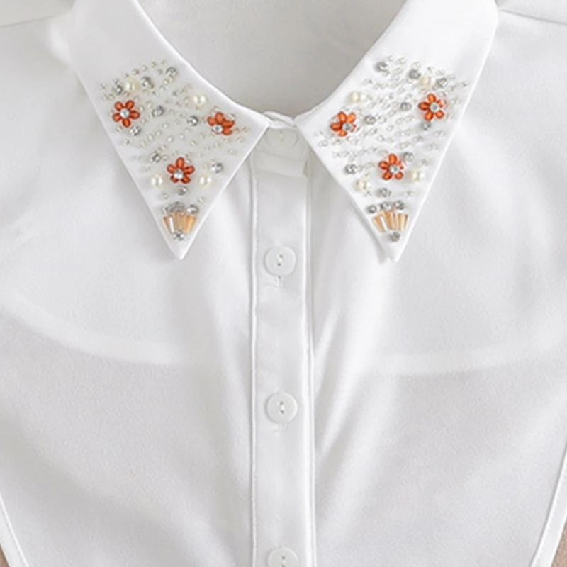 

Women False Collar Diamond Crystal Floral Lapel Half Shirt Jewelry Dickey Blouse
