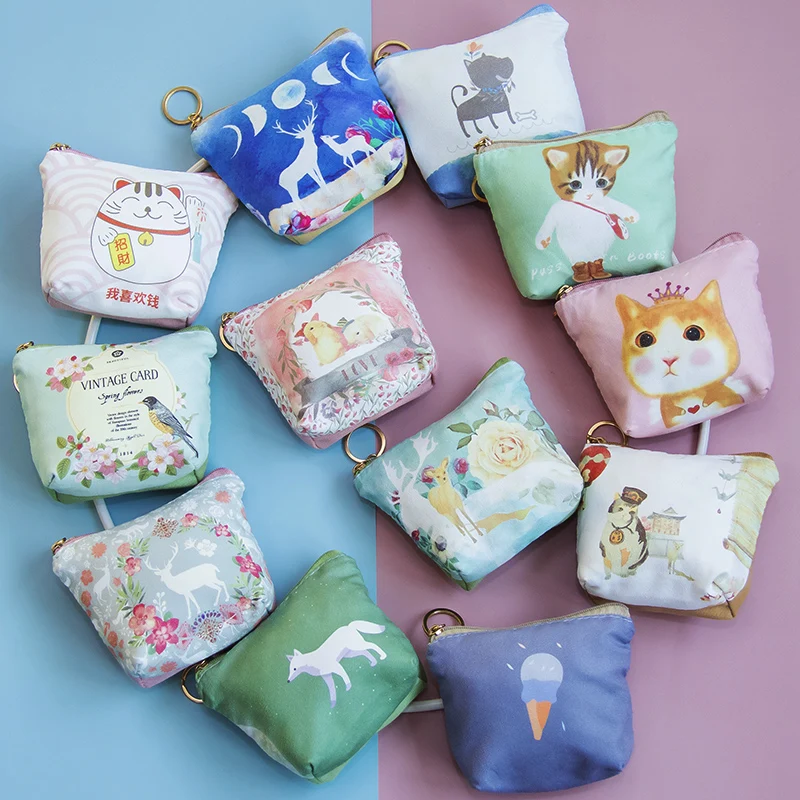 Женский тканевый маленький кошелек клатч милый корейский студенческий холщовый