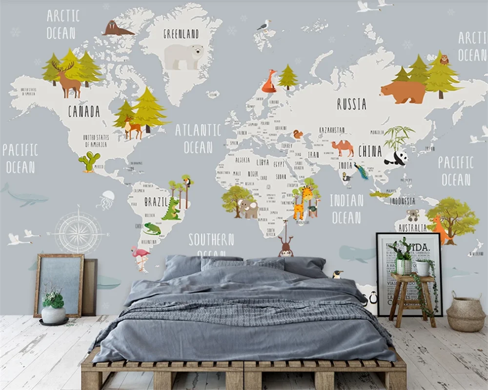 3D фотообои на заказ мультяшная карта мира фон для детской комнаты спальни