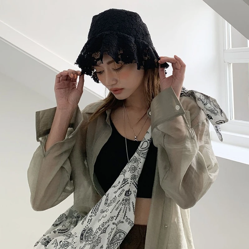 Женская шляпка-ведро FOXMOTHER черно-белая шляпка от солнца с цветочным кружевом лето