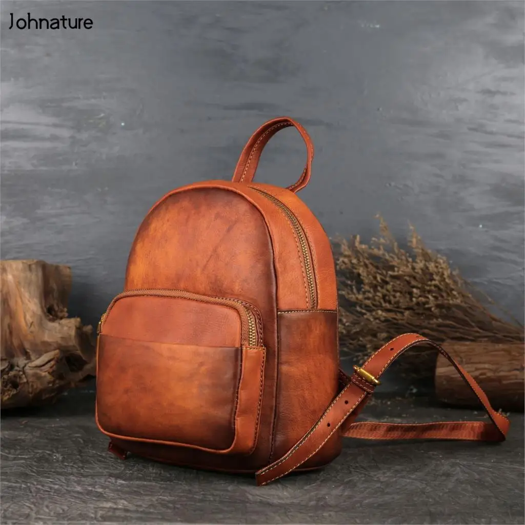 Женский винтажный рюкзак на молнии Johnature повседневный из натуральной кожи с
