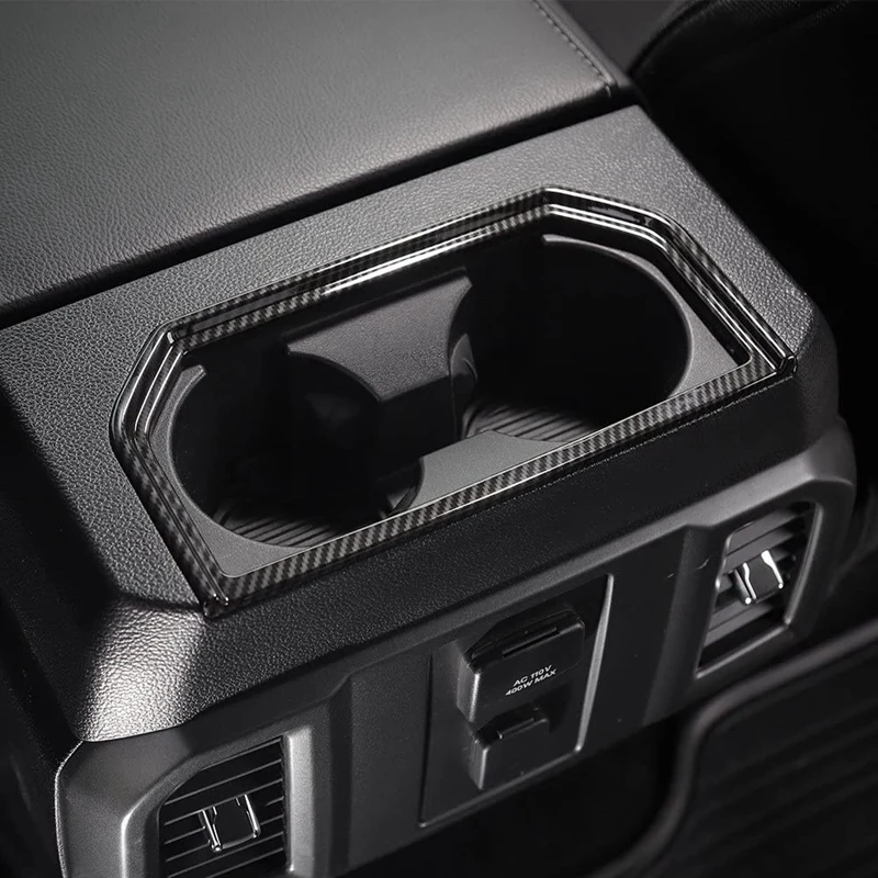 

Carbon Fiber Central Control Armrest Box Cup Holder Cover Trim Frame Sticker Car Accessories for Ford F150 2016-2020