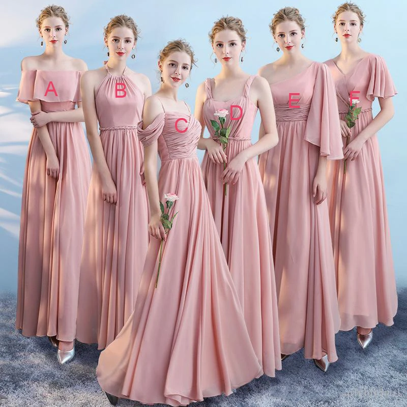 Dusty Pink Cheap Chiffon A-line Bridesmaid Dresses 2020 Newest Plus Size Long Wedding Guest Gown Formal Party Prom Dresses