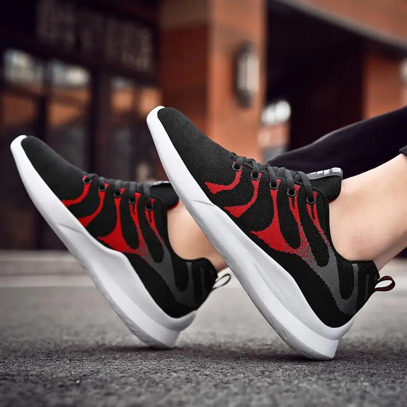 

Fashion Flying Woven Men's Running Casual Shoes Breathable Wear-resistant Jogging Sports Shoes Comfortable Lace-Up Men Sneakers