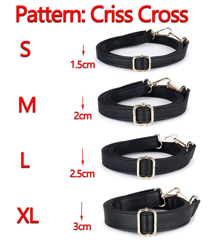 Criss Cross Black Длинная регулируемая черная сумка ремешок Diy Замена PU кожаные сумки на ремне, ремни для сумок, кошельки(4 металлических цвета - Цвет: Criss Cross Black