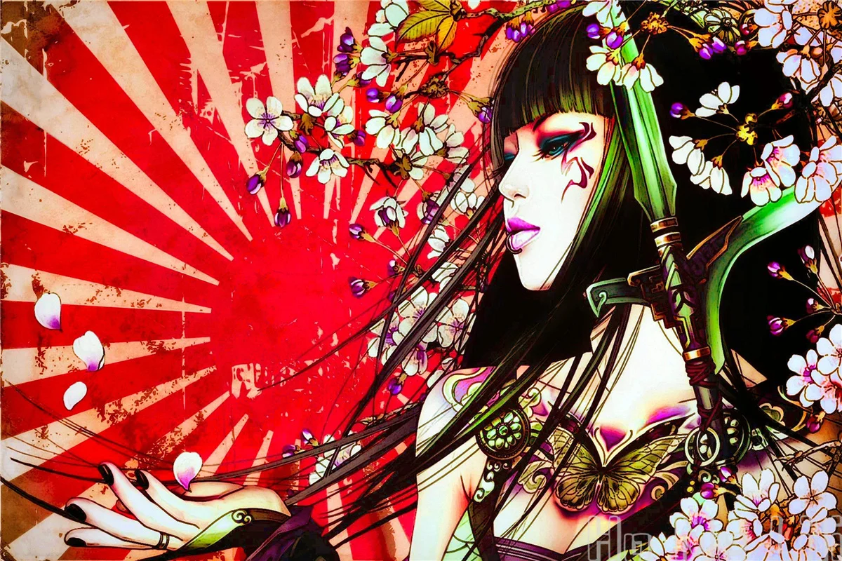 Фантастическая азиатская японская гейша девушка ретро волна от Ho Me Lili Скатерть