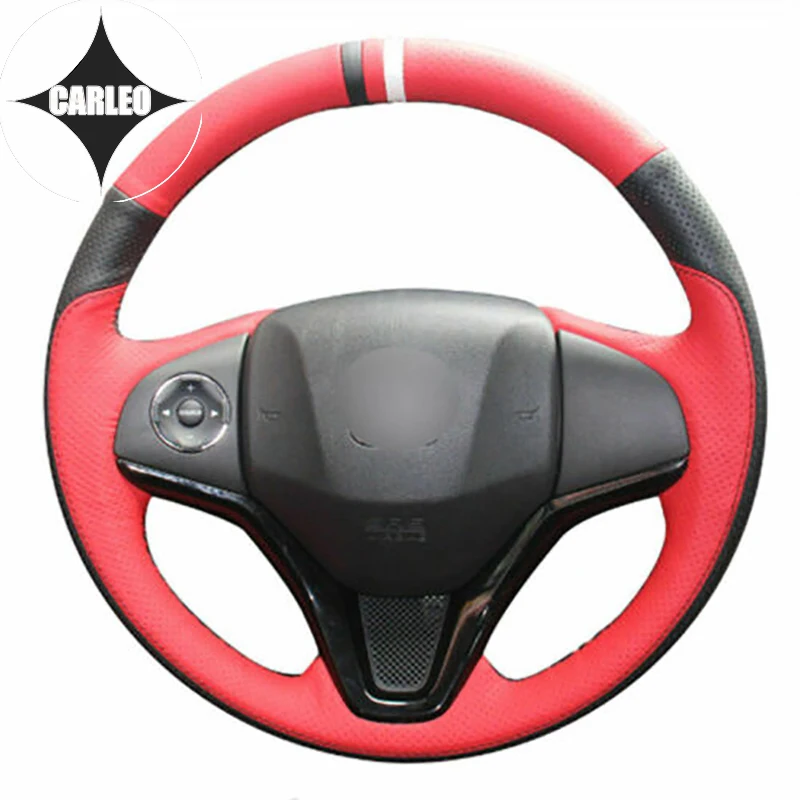 

DIY Car Steering Wheel Cover for Honda Fit Vezel HR-V Genuine Suede Leather Custom Hand Stitching Holder On Wrap Handlebar