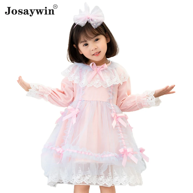 

Детское платье для маленьких девочек; Сезон осень-зима; Розовое Милое Свадебное Платье в стиле «лолита» для девочек; Вечерние платья принцессы с длинными рукавами для девочек; Vestidos