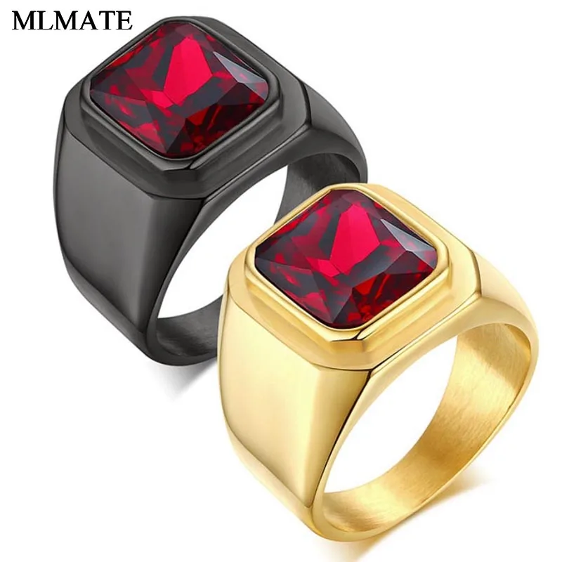 Винтажное повседневное мужское кольцо украшение из нержавеющей стали с красной
