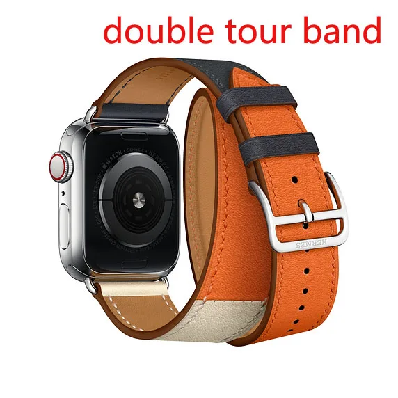 double orange blue Один тур из натуральной кожи ремешок для наручных часов Apple Watch, версии двойной пряжкой 3/2/1 38 мм 40 мм 42-44 мм, браслет для наручных часов iwatch серии 5 4 - Цвет ремешка: double orange blue