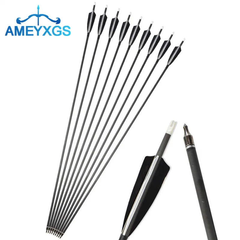 

6/12pcs 35" Archery Carbon Arrows SP500 Target Tips Nocks Carbon Arrow With 4" Turkey Feathers Bow Hunting Shooting Accessories