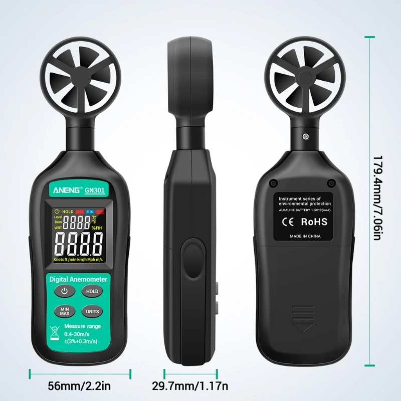 

Digital Anemometer Wind Speed Meter with Thermometer Hygrometer LCD Backlight