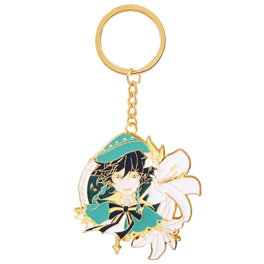 

1 Pcs Hot Anime Genshin Impact Venti Zhongli Xiao Metal Keychains Cartoon Figure Pendant Keyring Badge Brooch Pins Cosplay Toys