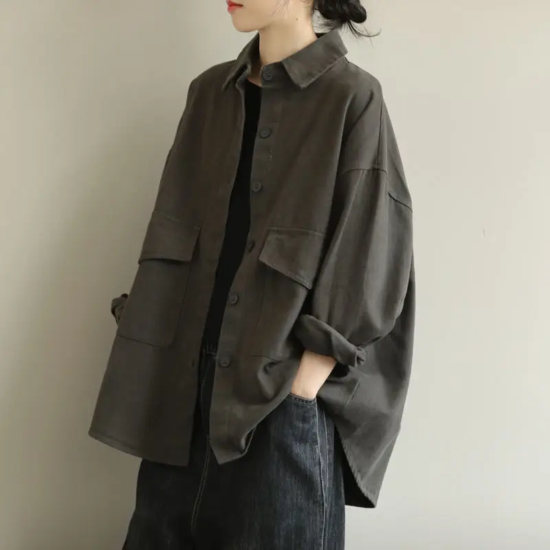 

Женский короткий топ с отложным воротником, повседневный Свободный Топ в ретро-стиле с длинными рукавами, одежда для осени, 2021