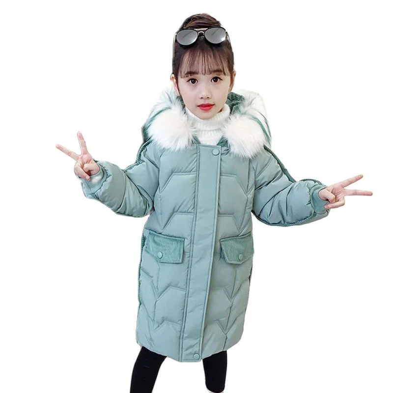 

Winter Polyester Jacket For Girls New 2022 Keep Warm Thicken Fashion Cotton Removable Fur Collar Casual Slim Children's Clothing