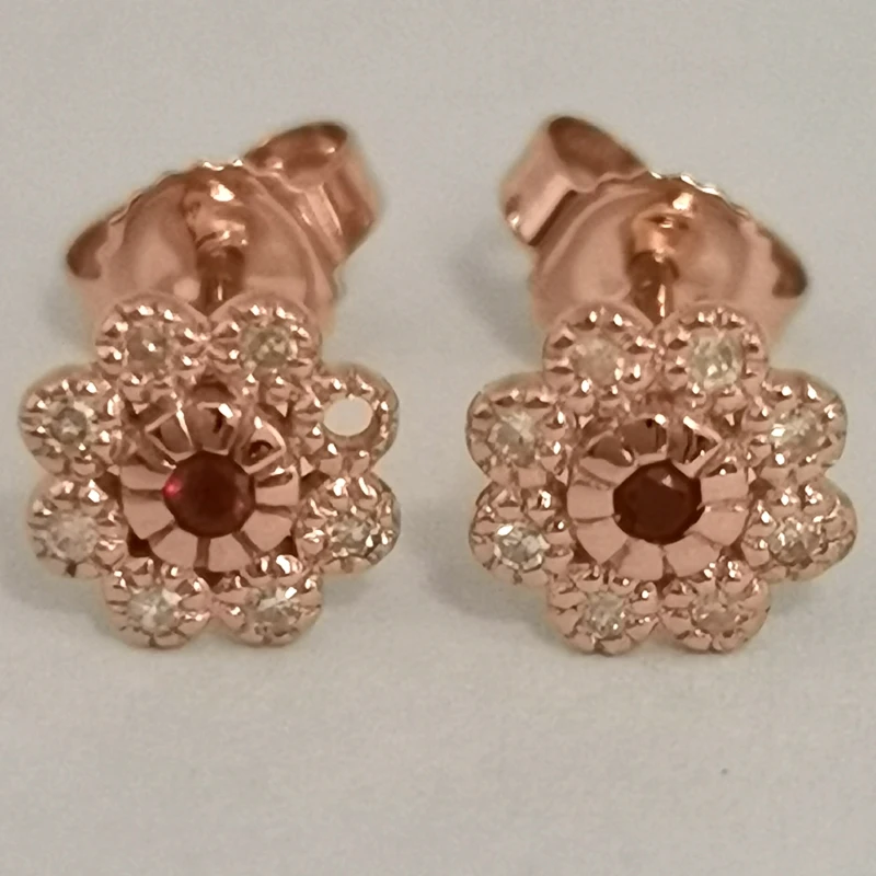 Solid 10k Rose Gold SI/H Natural Diamonds Women Stud Earrings Genuine Ruby Anniversary Wedding Trendy | Украшения и аксессуары