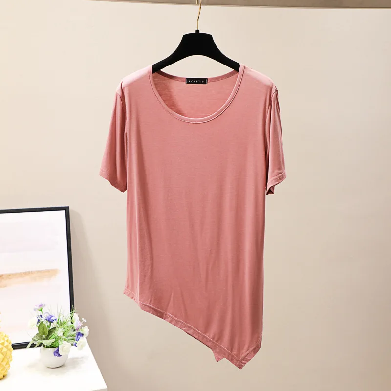 Свободные летние женские Асимметричные футболки Y oga Повседневная Однотонная