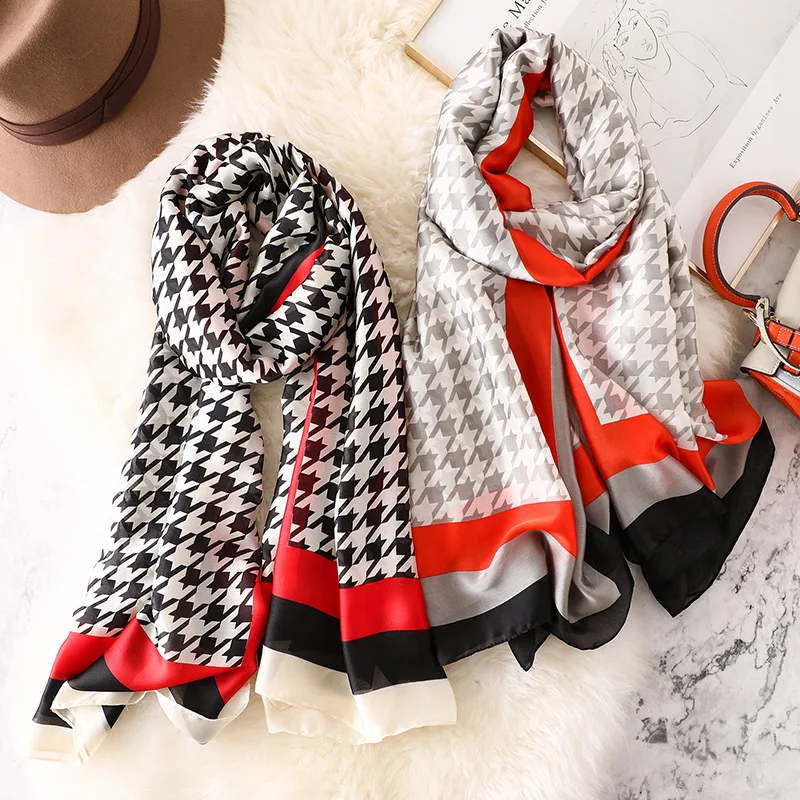 Роскошный брендовый дизайнерский шелковый шарф женская мода Хаундстут Пашмина