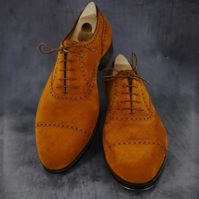 

2021 New Suede Block Oxford Men's Casual Lace Up Leather Shoes Brown High End Fashion Comfort, Ventilation and Hot Sale 4kd143