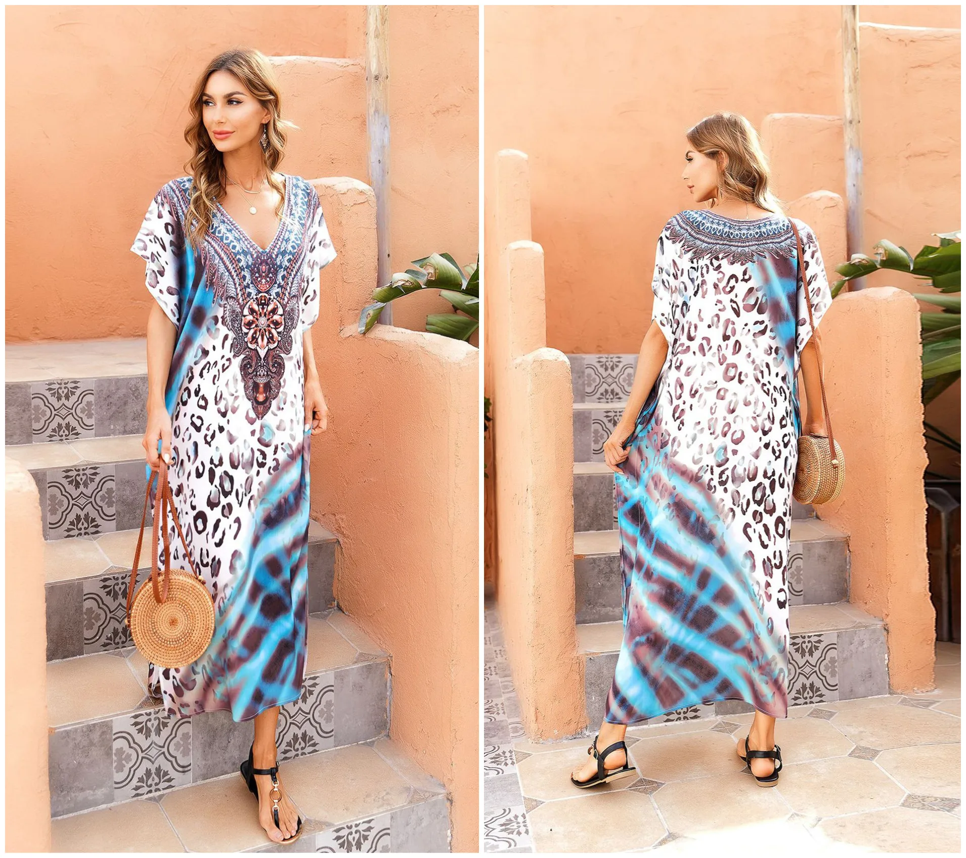 

Женское платье-макси свободного покроя с принтом