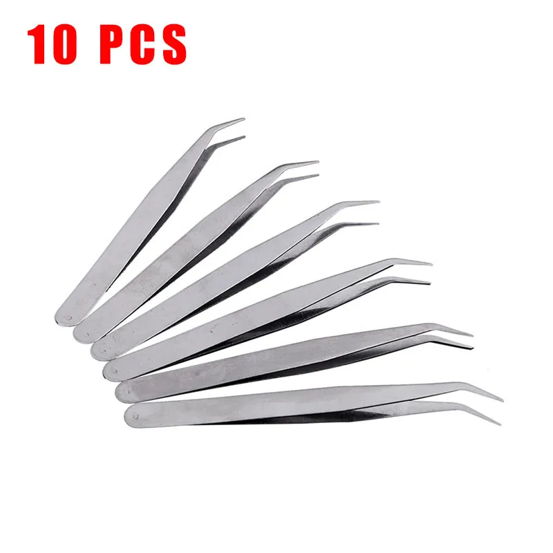 

10Pcs Lot Stainless Steel Straight&Elbow Tweezers Handmade DIY Making Jewelry Tools Wholesale Length 12.5CM