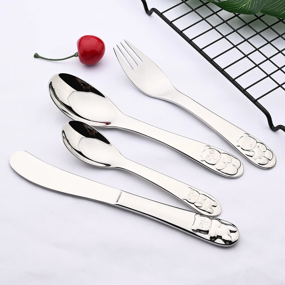 4 предмета детская посуда набор столовых приборов 304 из нержавеющей стали с