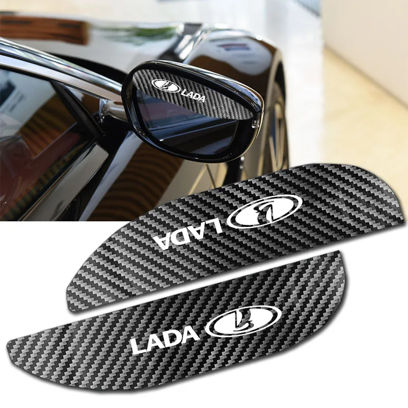 

2pcs Car Carbon Fiber Rear View Mirror Rain Water Proof Sitckers for Lada Sedan Largus Kalina Granta Vesta X-Ray XRay Auto Goods