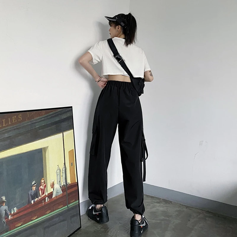 Брюки карго с большими карманами женские свободные штаны завышенной талией