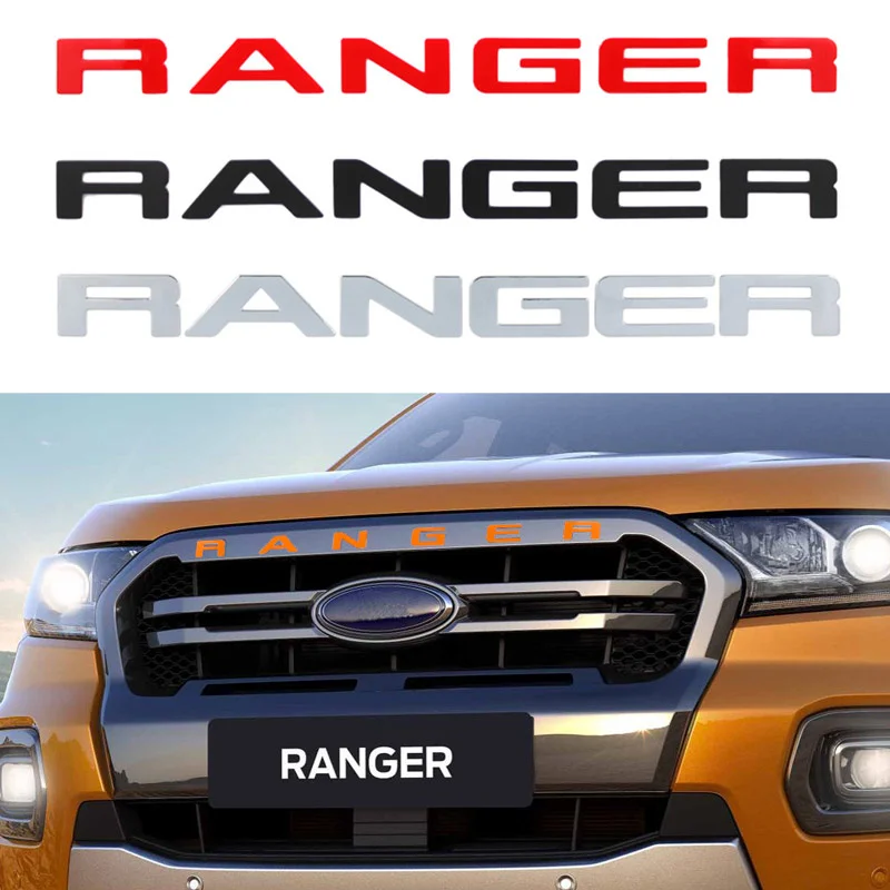 

For Ford Ranger 2015-2021 Grille Top Letter Grill RANGER 3D Emblem Original Size ABS Sticker With Glue Chromium Styling