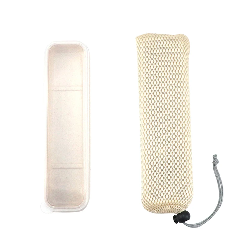 

Portable Wheat Straw Tableware Box 24*7cm Environmentally Friendly Tableware Canvas Storage Bag Stainless Steel Cutlery Gift Bag