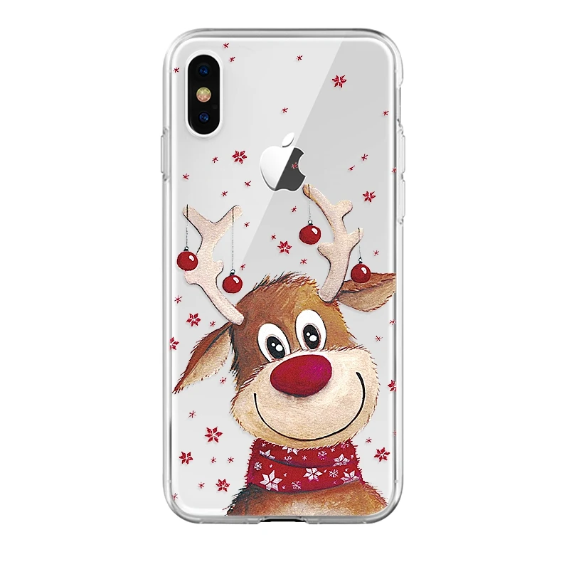 Рождественский Подарочный чехол для телефона с оленем и Сантой iPhone XS Max XR X 7 Plus 8