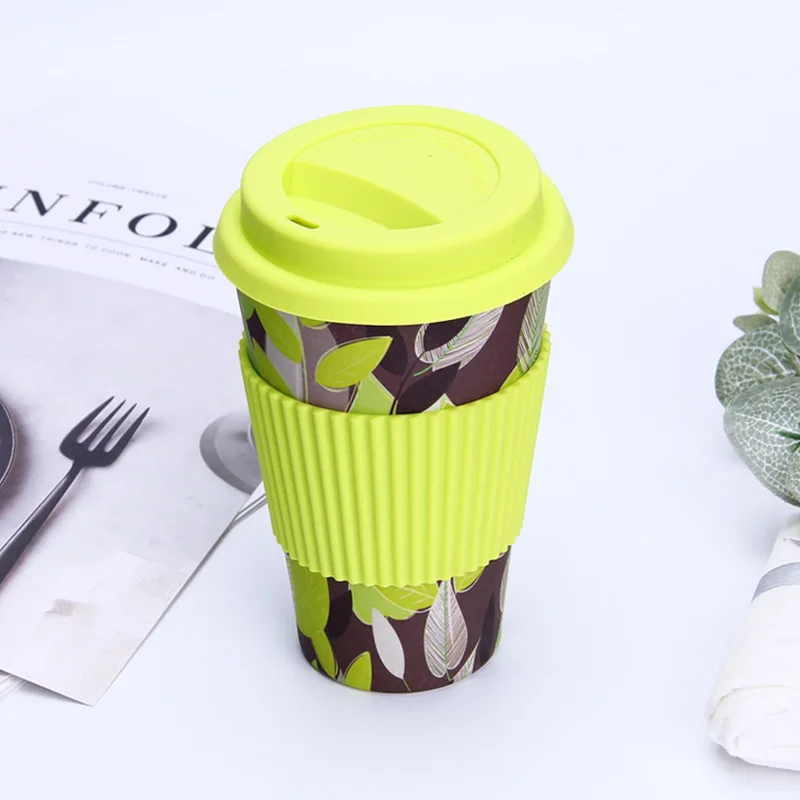 Green Leaf Креативная бамбуковая кофейная кружка, портативные кофейные чашки для поездок, чашки и кружки для девушек, наборы, кружки для молока, чая, пива, кружка, детский Грут, 400 мл - Цвет: Green Leaf