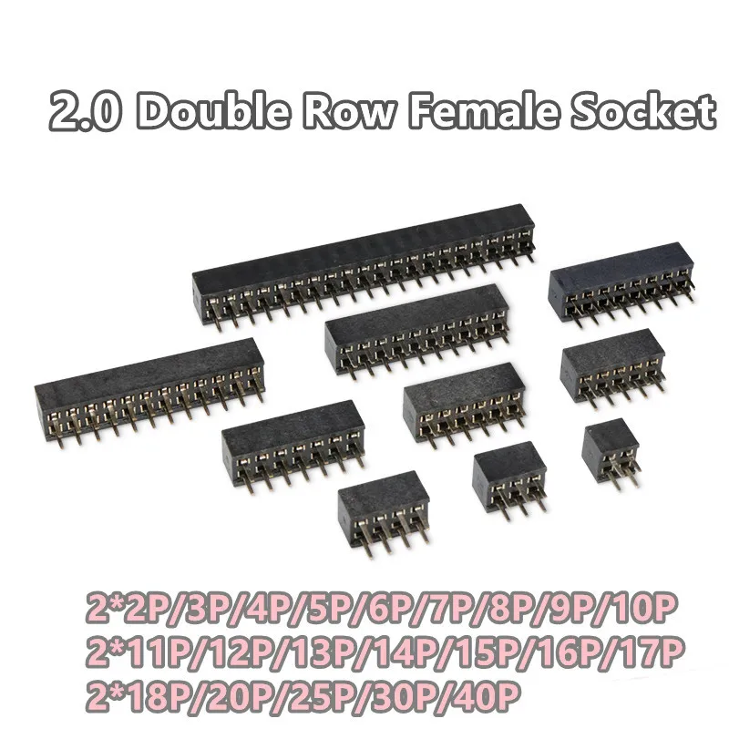 

10 шт./партия, 2,0 мм, 2,0 шаг, двухрядный Женский Разъем для сиденья, печатная плата, контактный разъем, разъем, контактный разъем 2*2/3/4/6/10 ~ 40Pin
