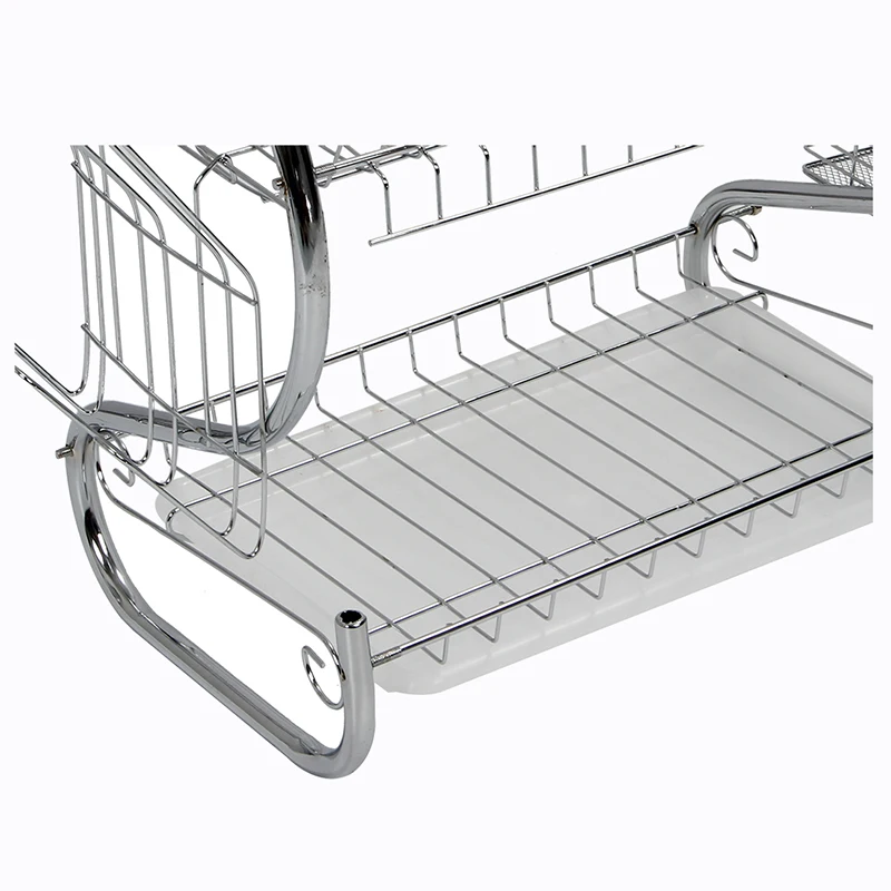 

New 2 TIER CHROME PLATE DISH CUTLERY CUP DRAINER RACK DRIP TRAY PLATES HOLDER