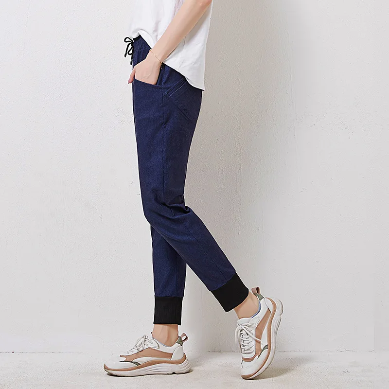 

Korean Drawstring High Elastic Waist Harem Pants Woman Casual Ankle Denim Leggins Femme 4 Pockets Jeggings Jeans for Women