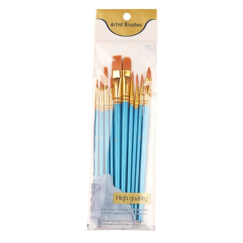 

10pcs Nylon Hair Blue Artist Paint Brushes Set for Acrylic Oil Watercolor Gouache Face Body Paint Nail Rock Art Supplies