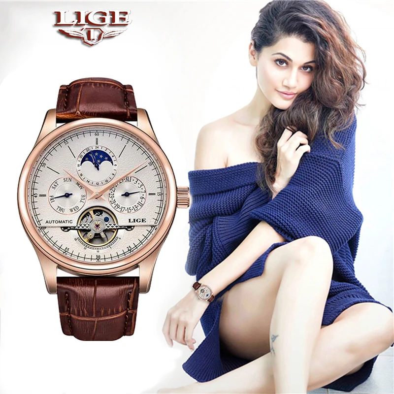 Часы наручные LIGE женские Автоматические брендовые механические модные
