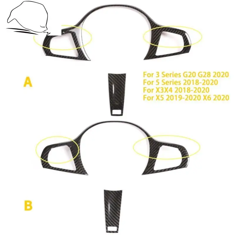 

Real Carbon Fiber Steering Wheel Cover Refit Accessories For BMW G20 G28 3 5 Series X3 X4 X5 X6 Paste Style Steering Interior