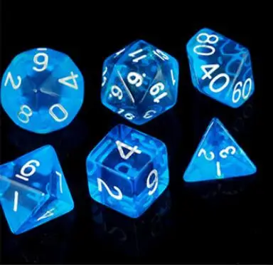 TRANSPARENT BLUE 7 шт./пакет многогранные кости набор D4, D6, D8, D10, D10%, D12, D20 красочные аксессуары для Настольная игра RPG Подземелья и Драконы DnD MTG - Цвет: TRANSPARENT BLUE