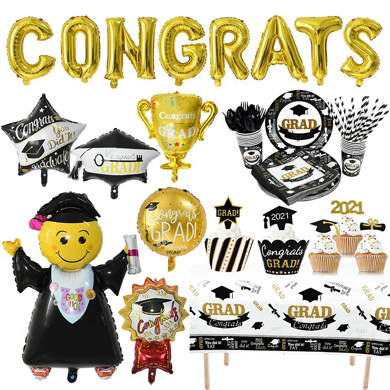 

Graduation Decoration Favors Graduation Balloon Banner Congrads Grads Cupcake Toppers Class Of 2021 Party Tableware Supplies