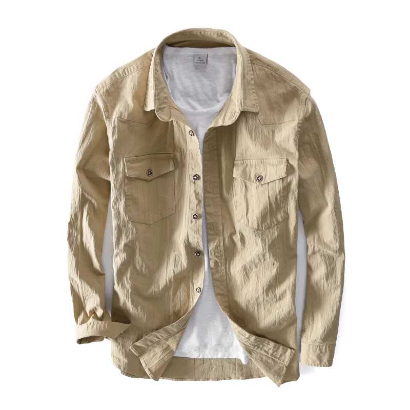 Длинные мужские повседневные рубашки с карманами хаки армейский зеленый черный