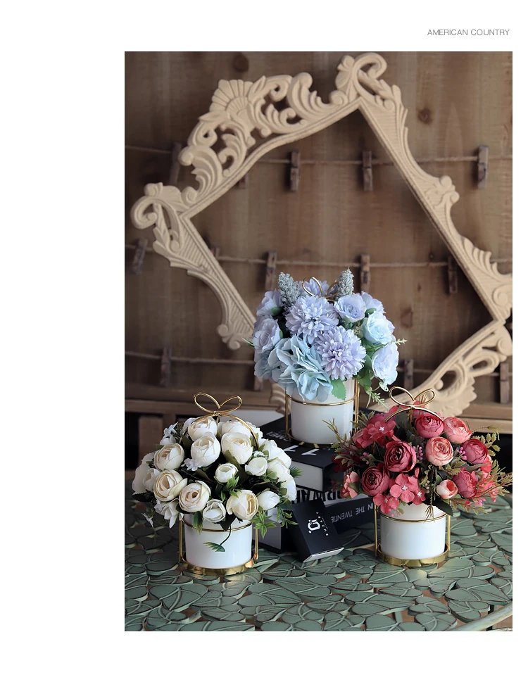 Европейский стиль искусственный набор горшков для цветов ваза стола украшение