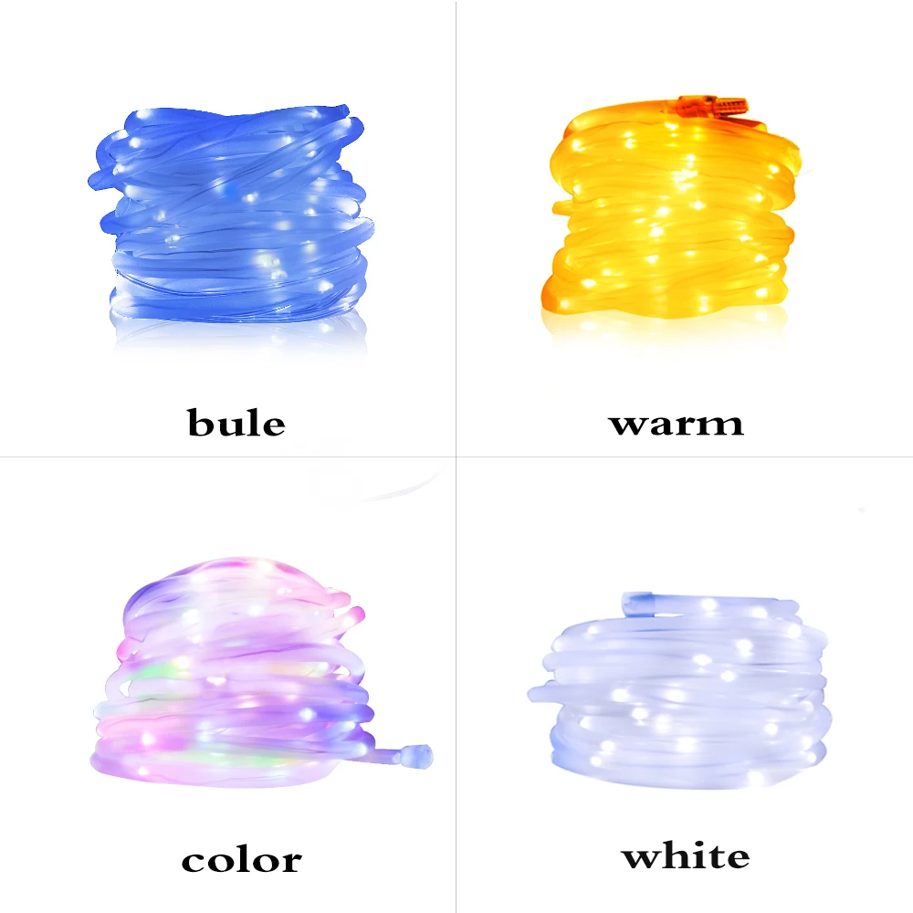 Rope Tube Solar Power LED Light String Holiday Christmas Garland LED Fairy Light Outdoor Waterproof Wedding Party Xmas Tree Lamp
