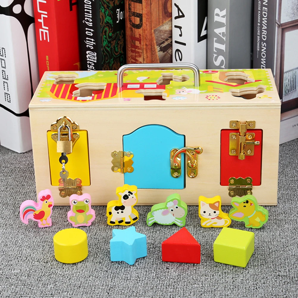 Разноцветная коробка с замком деревянный сарай в виде животных Детская
