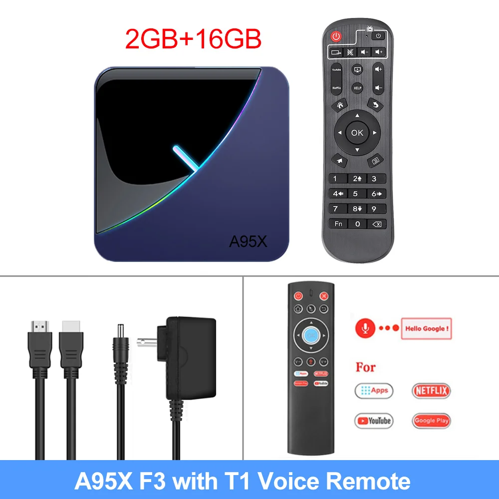 2GB 16GB T1 RC A95x F3 RGB светильник ТВ приставка Android 9,0 Макс 4 Гб 64 Гб Amlogic S905X3 Смарт ТВ приставка 4 к USB3.0 H.265 Netflix Youtube Plex медиасервер - Цвет: 2GB 16GB T1 RC