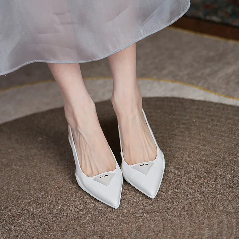 

QZYERAI New Summer Women Sandals Genuine Leather Cowhide Pointed Black White Women's Shoes Party Fashion Brand Sandals