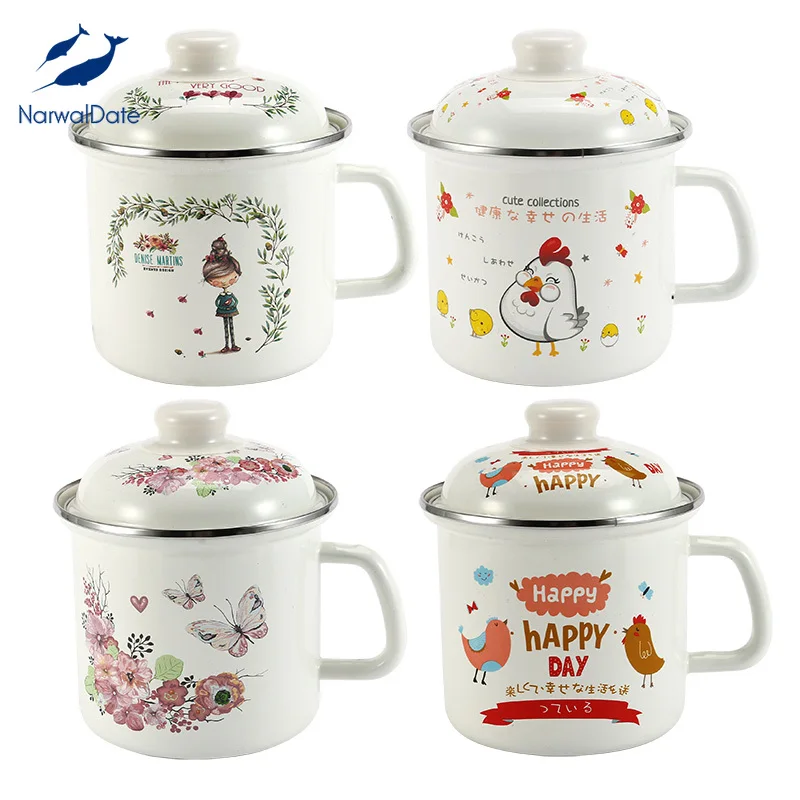 Большая кружка эмалированная миска для еды лапши быстрого приготовления милая