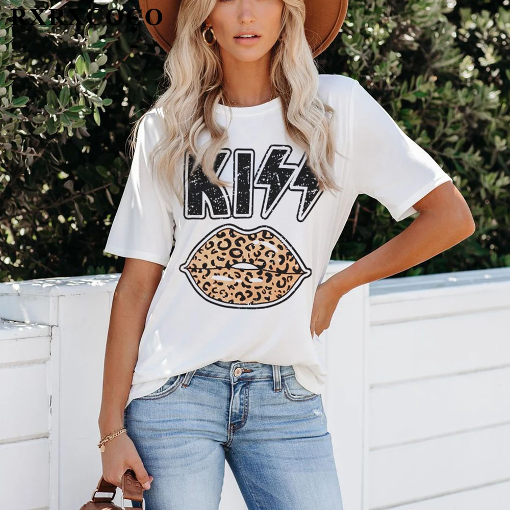 RXRXCOCO футболка женская с коротким рукавом Miss Kiss Harajuku свободного размера плюс