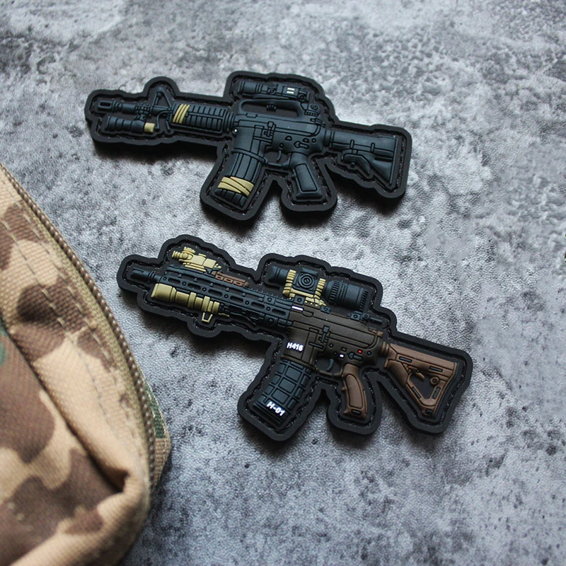 Q Версия Оружия 3D PVC Силиконовый Значок CLOT 727 Тактический Набор Наклеек HK416 Военные Знаки Для Одежды Рюкзака Декор.